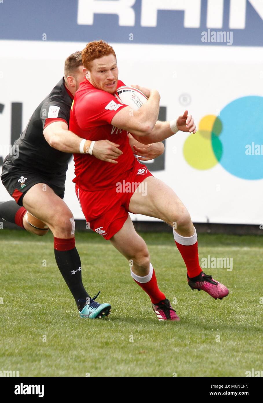 Las Vegas, NV, EE.UU.. 3 Mar, 2018. Connor Braid de Canadá en la asistencia para 2018 USA SEVENS Torneo del mundo HSBC Rugby Sevens Series - SAT, el estadio Sam Boyd, Las Vegas, NV el 3 de marzo de 2018. Crédito: JA/Everett Collection/Alamy Live News Foto de stock