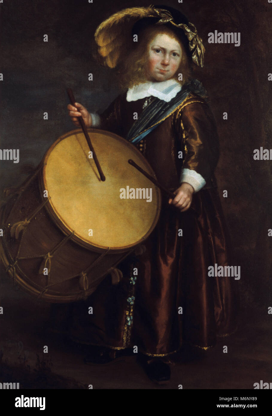 Escuela de Rembrandt van Rijn - Niño con un tambor Foto de stock