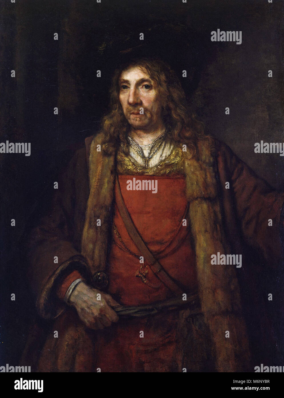 Rembrandt Harmenszoon van Rijn, el hombre en un abrigo forrado de piel Foto de stock