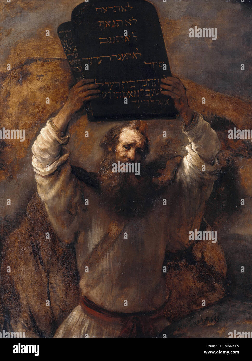Rembrandt Harmenszoon van Rijn - Moisés con los diez mandamientos Foto de stock