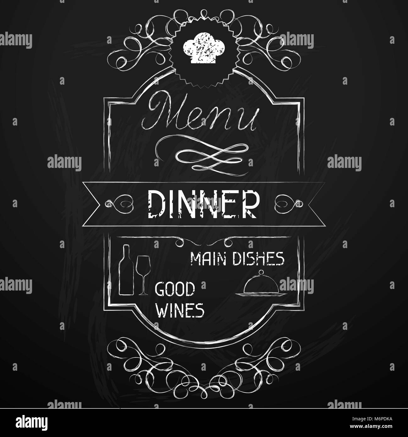 Cena en el restaurante menú pizarra Imagen Vector de stock - Alamy