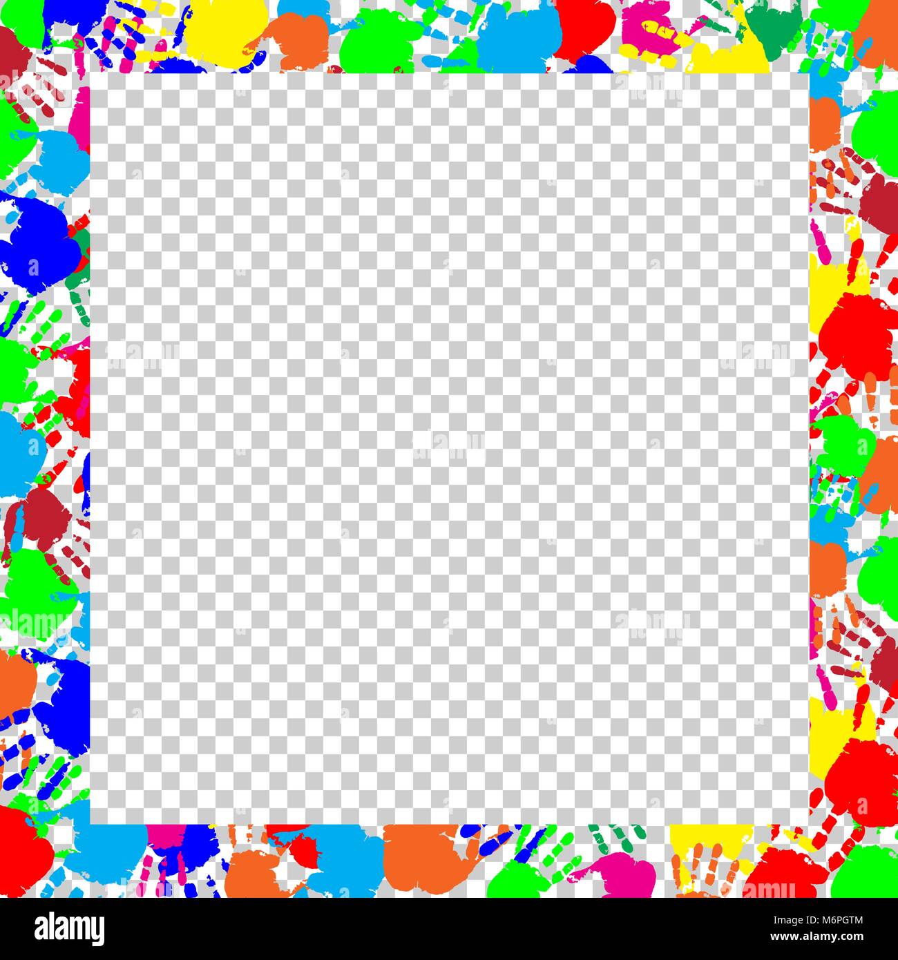 Arco iris brillante armadura con copia vacía espacio para texto o imagen y huellas multicolores frontera aislado sobre fondo transparente. Festiva vectoriales tem Ilustración del Vector