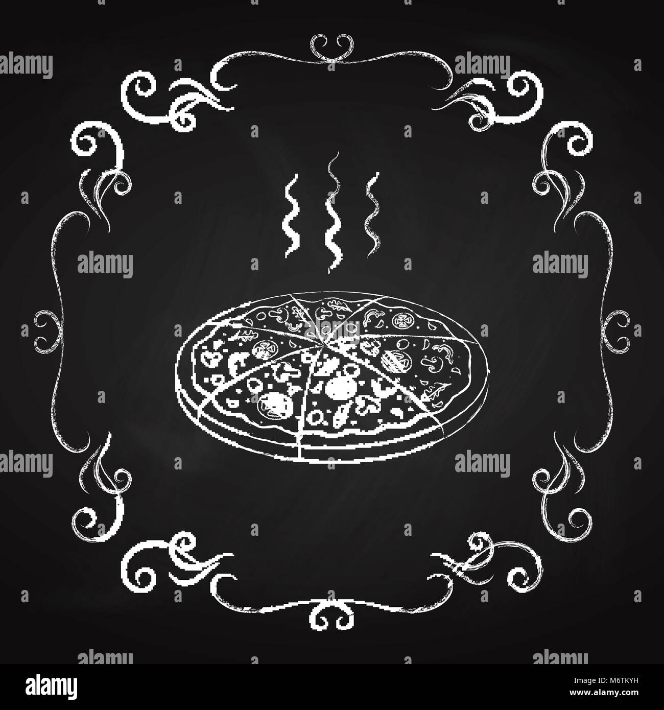 Pizza, dibujado en una pizarra de tiza, icono del menú de cafetería  restaurante Imagen Vector de stock - Alamy