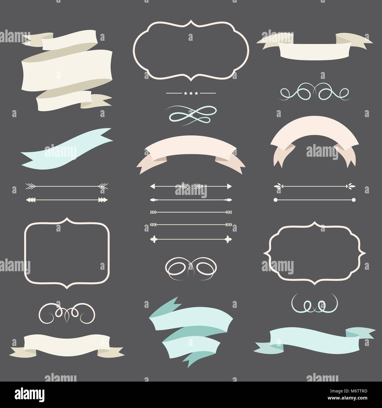 Conjunto de flechas romántico, cintas y etiquetas de estilo Imagen Vector de stock - Alamy