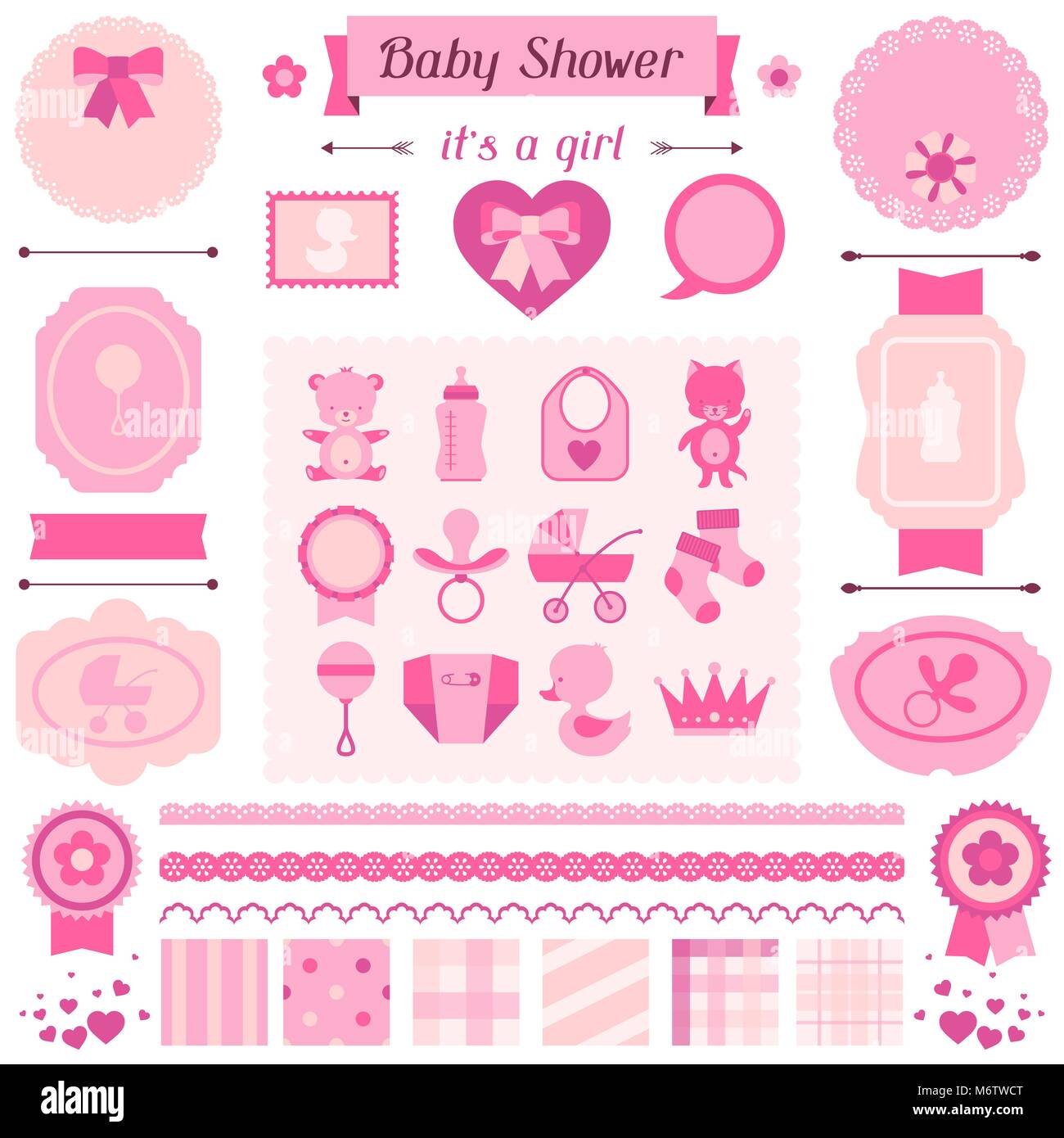 Al por menor Tendencia Párrafo Baby shower niña conjunto de elementos de diseño Imagen Vector de stock -  Alamy