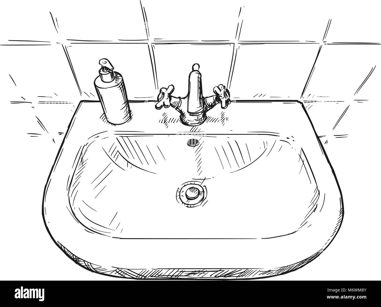 Dibujo a mano alzada, vector de lavabo en el baño Imagen Vector de stock -  Alamy