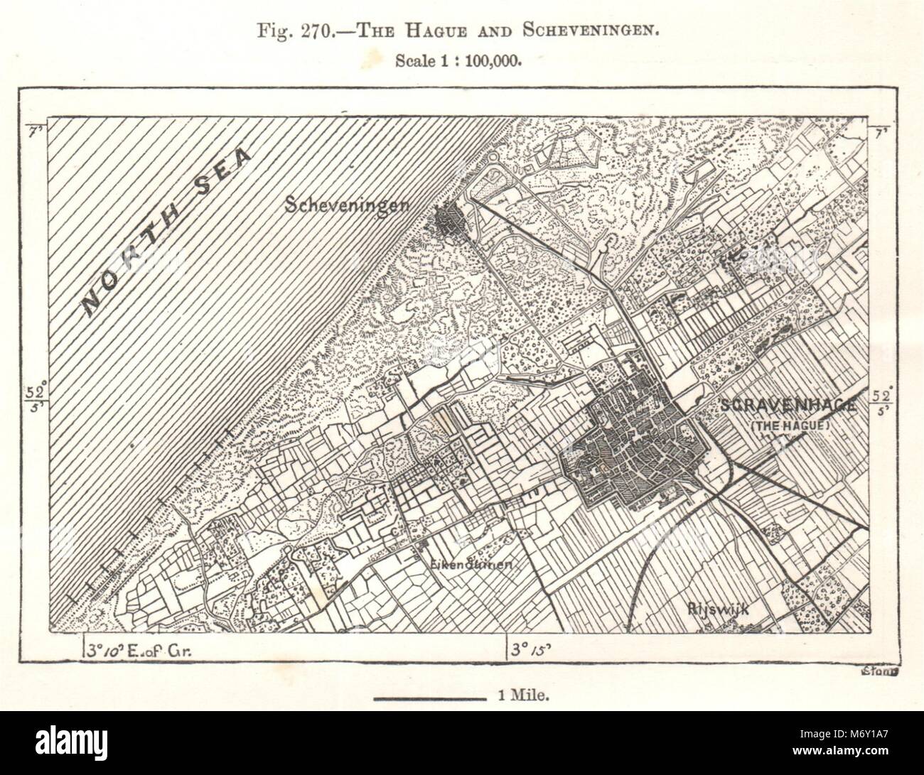 De La Haya y Scheveningen. Den Haag. Países Bajos. Mapa antiguo de 1885 Foto de stock