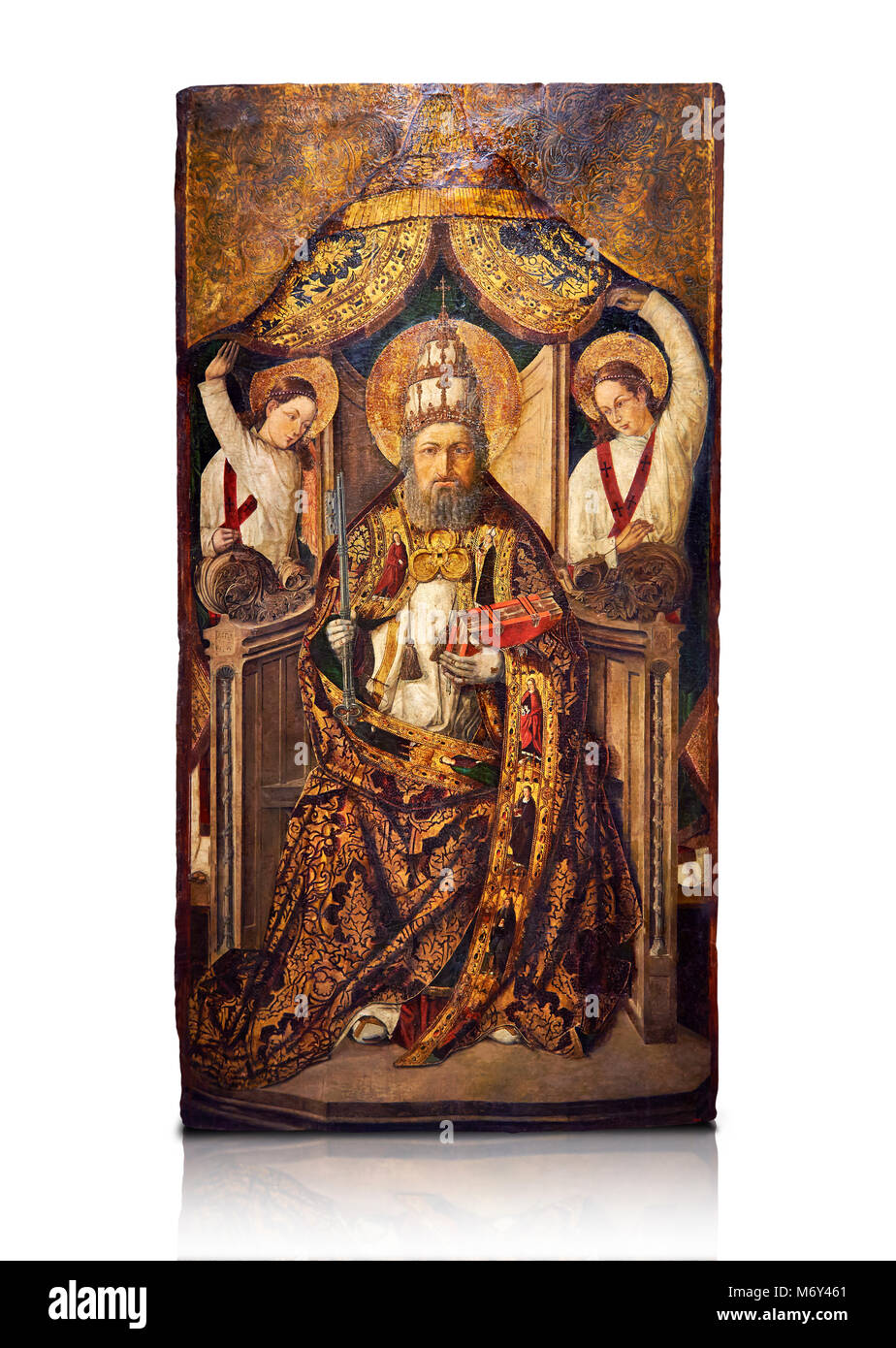 Catalán retablo gótico de San Pedro entronizado, por Roderic d'Orsona de Valencia, circa 1475, témpera sobre madera y pan de oro. Museo Nacional de CA Foto de stock