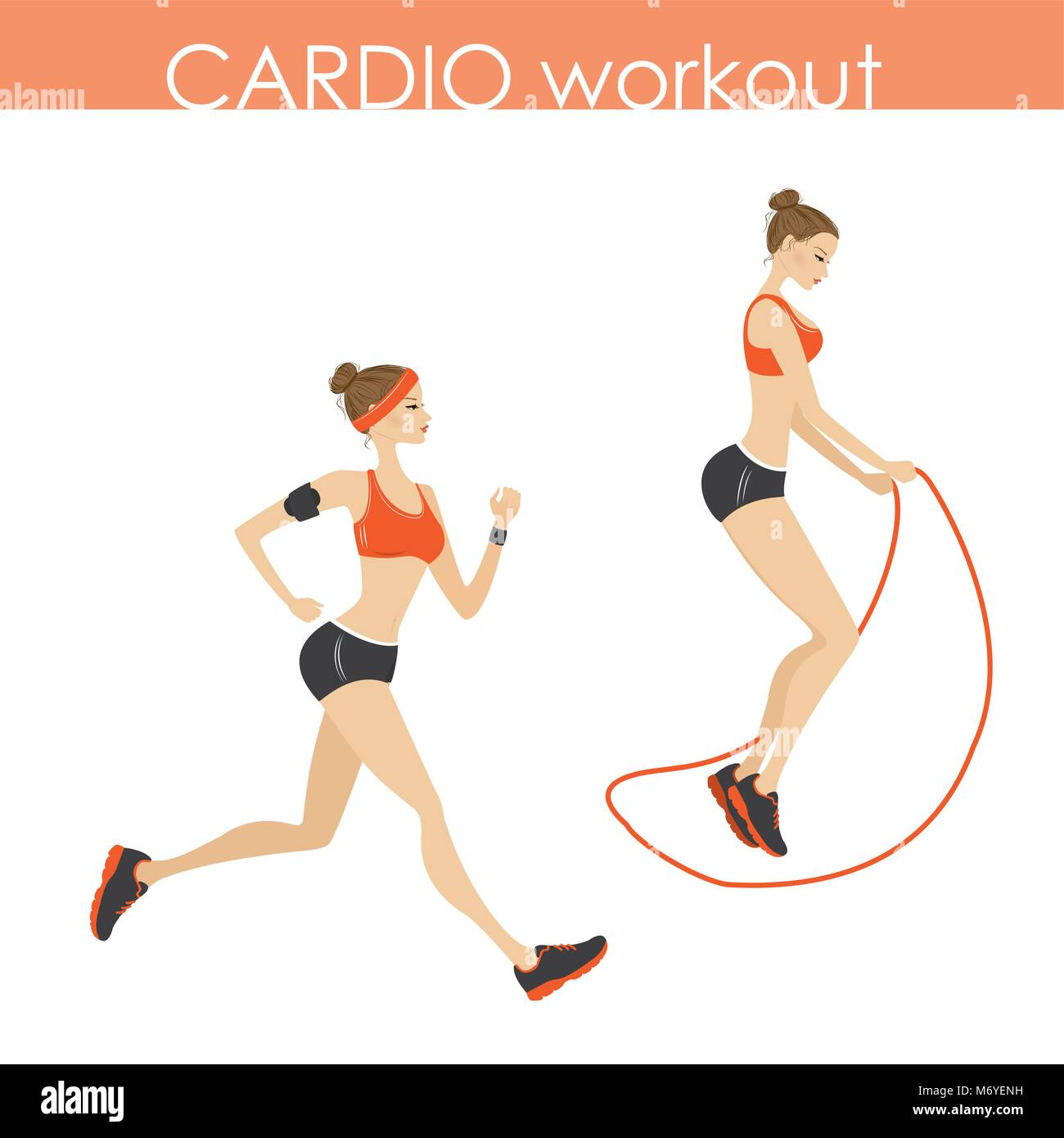 Joven mujer bonita correr y saltar la cuerda , aislado en blanco