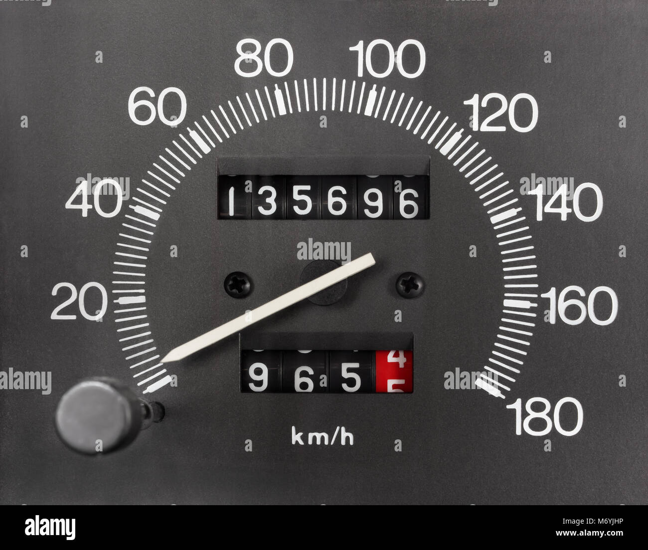 El velocímetro y el odómetro analógico de automóviles Fotografía de