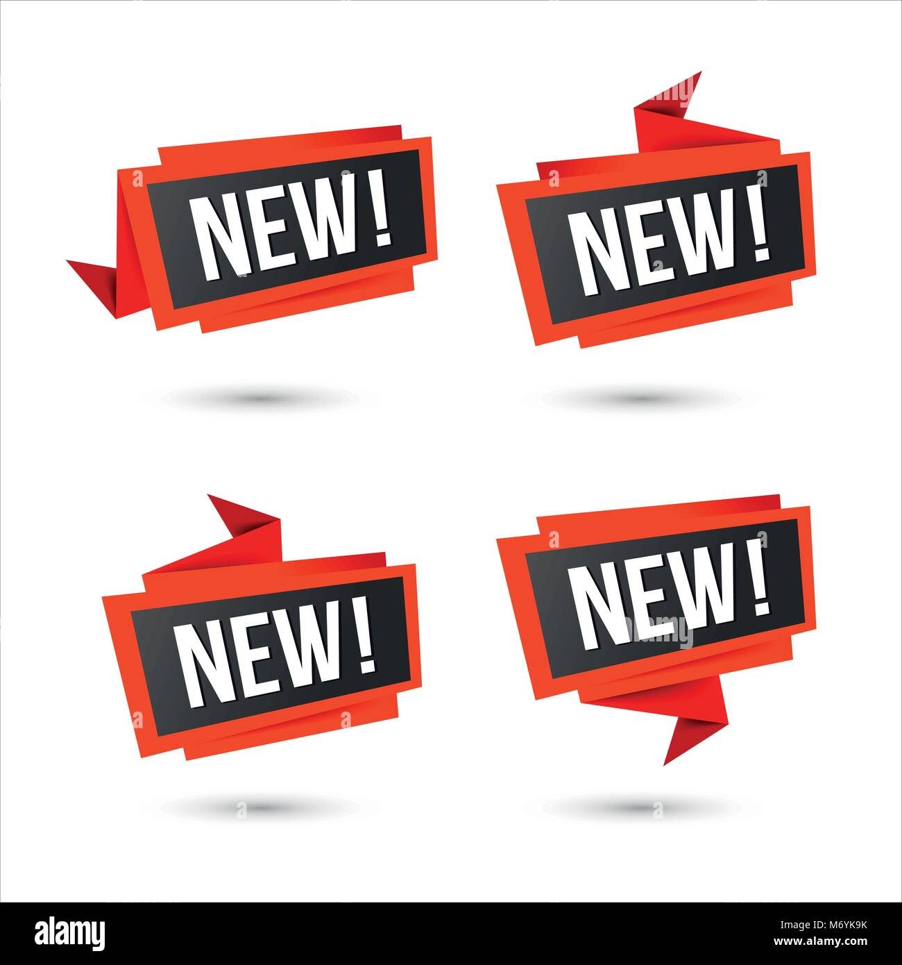 Etiquetas rojas para la nueva llegada, precio o ubicación. Iconos de web de vector, en el papel de estilo Origami, aislado en blanco. Ilustración del Vector
