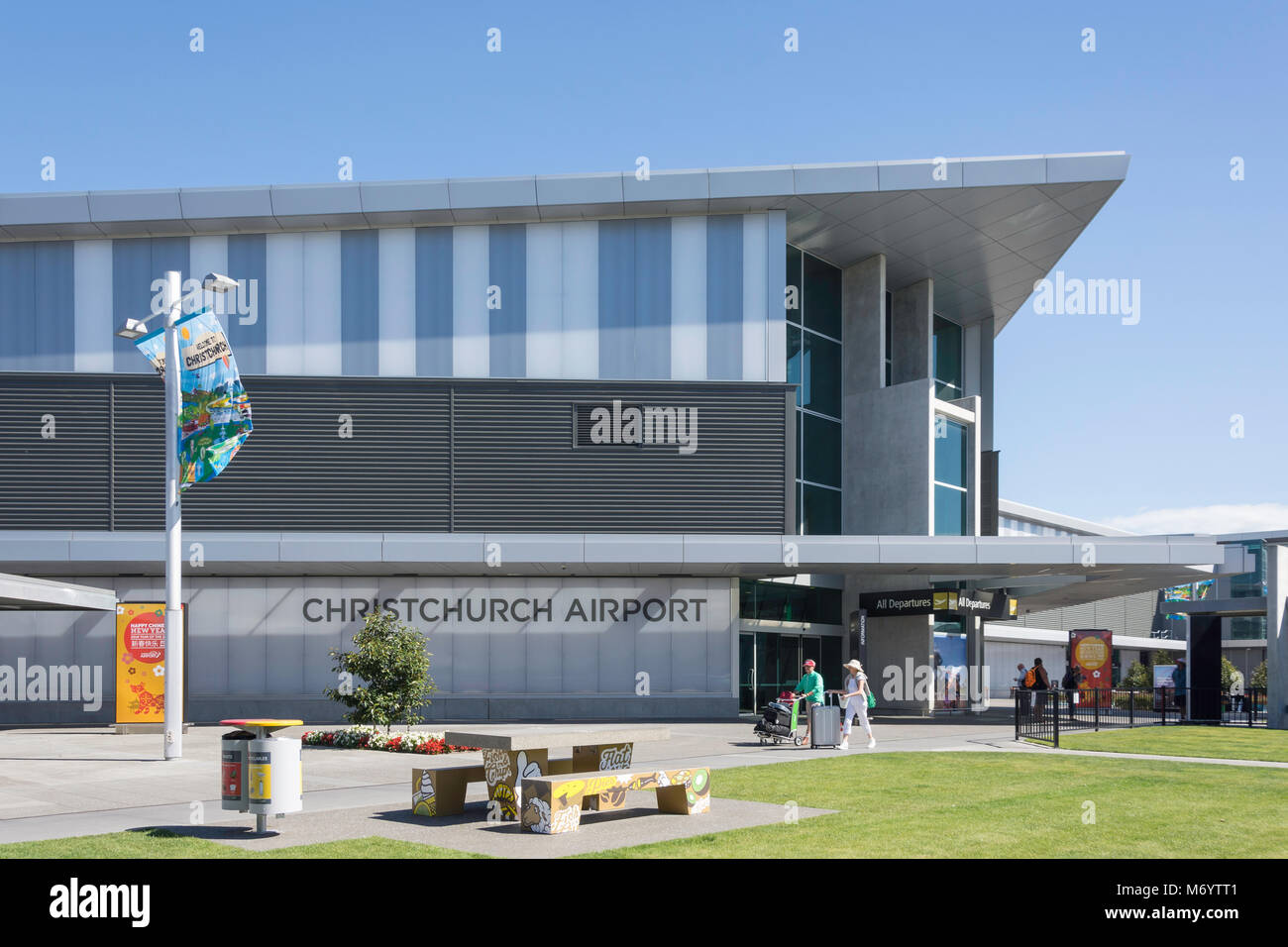 En la terminal de salidas del aeropuerto de Christchurch, Harewood, Christchurch, Canterbury, Nueva Zelandia Foto de stock