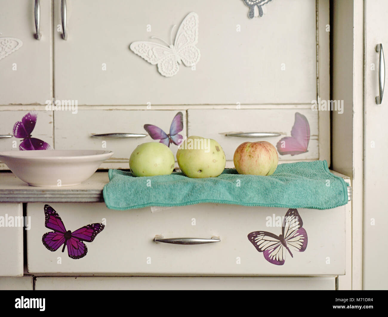 Antigua armario con mariposas pegadas, interior recortado Fotografía stock - Alamy