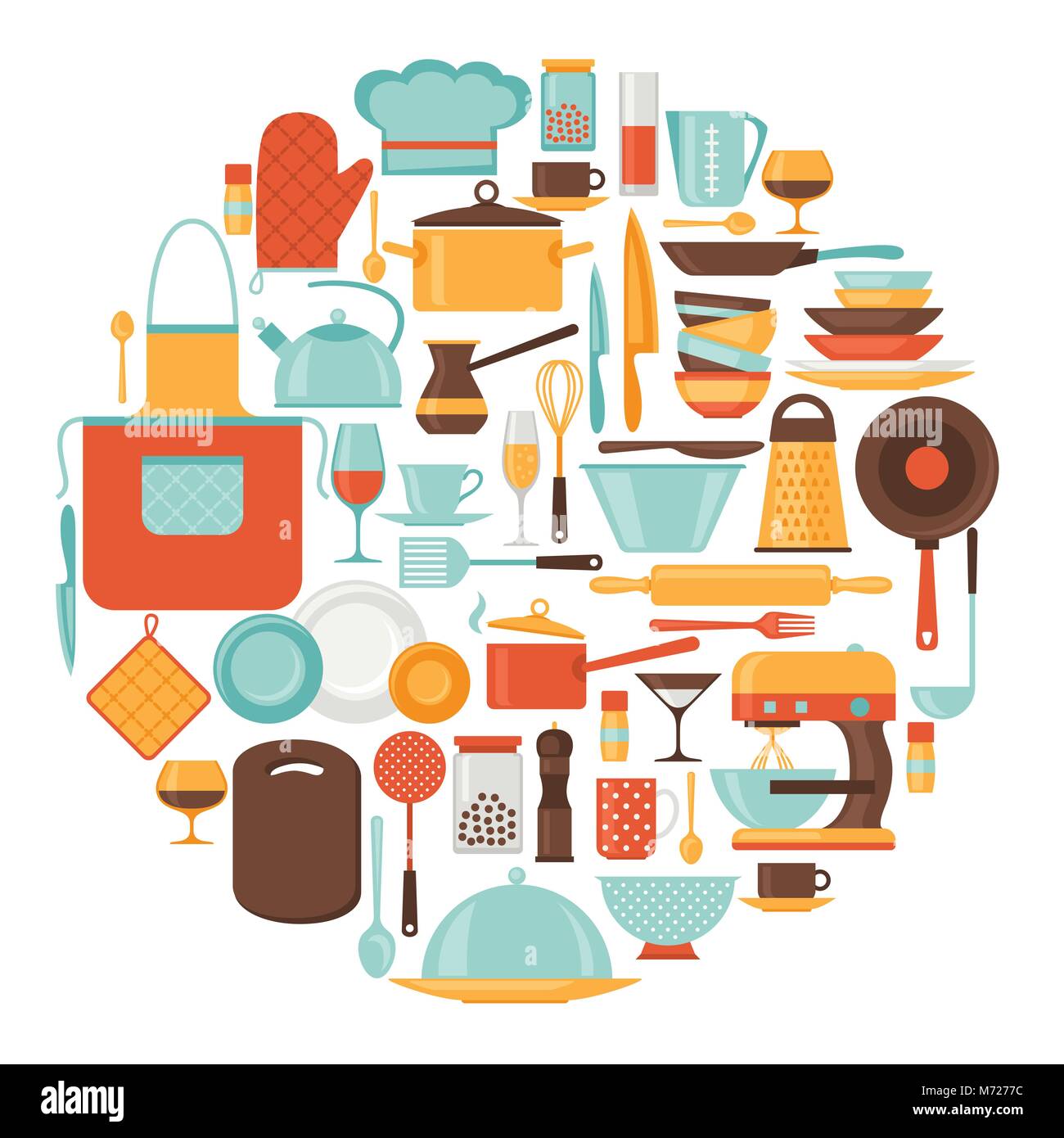 Fondo con utensilios de cocina y restaurante iconos Imagen Vector de stock  - Alamy