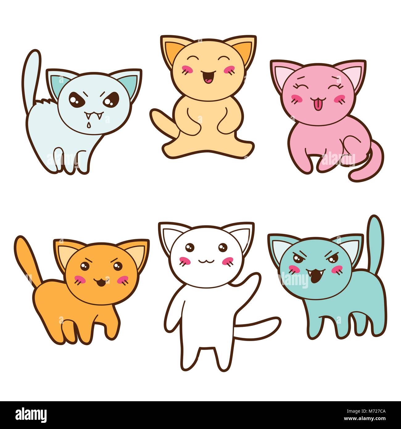 Conjunto de gatos kawaii con diferentes expresiones faciales Imagen Vector  de stock - Alamy
