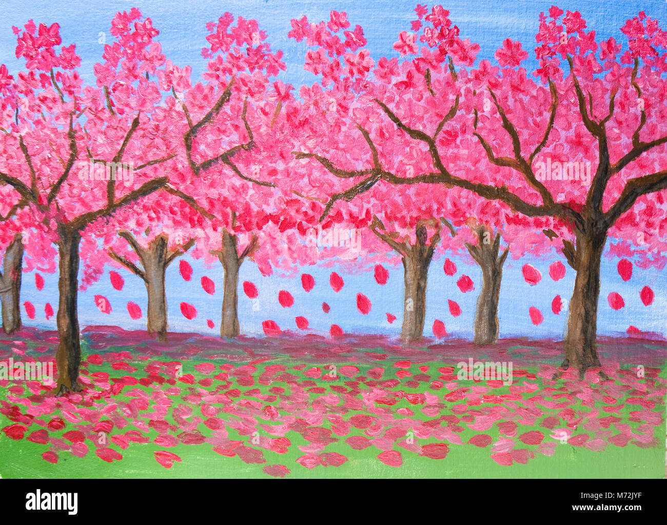 Paisaje primaveral, jardín de flores, árboles con flores de color rosa,  pintura al óleo Fotografía de stock - Alamy