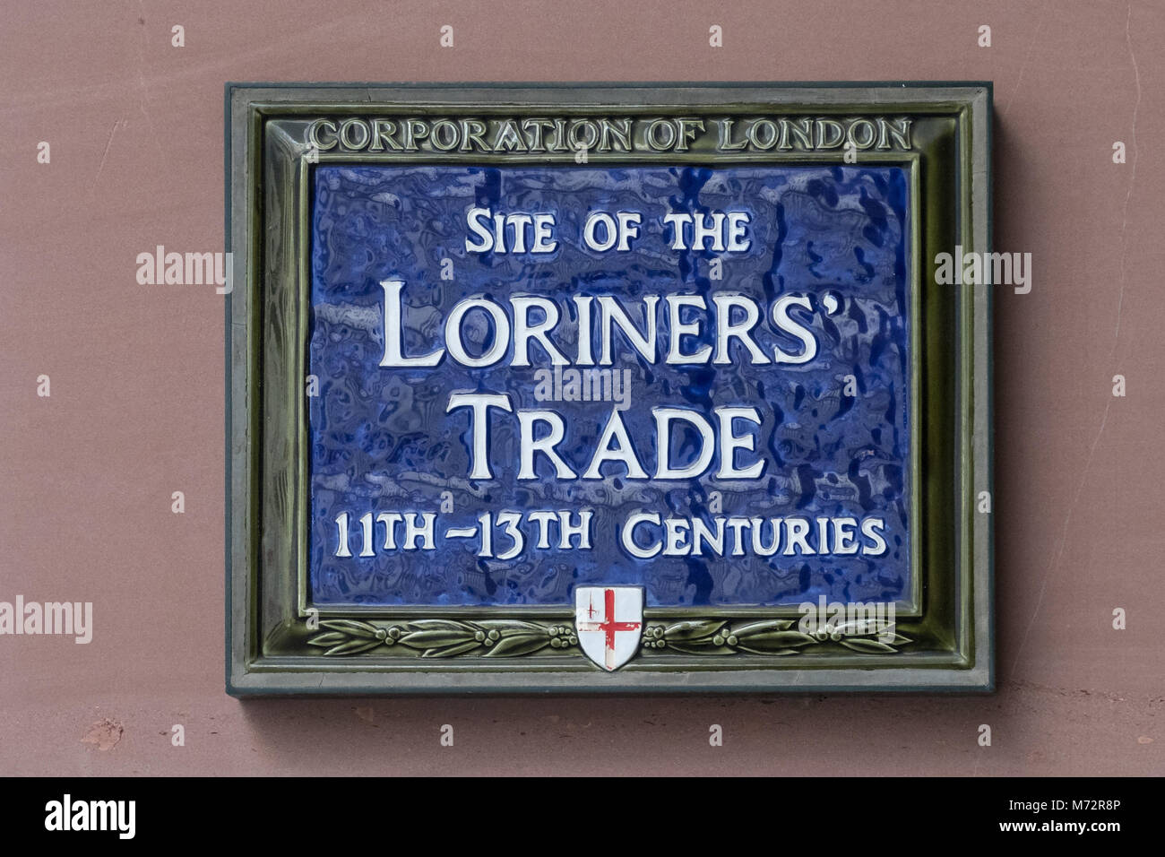 Placa azul conmemora el sitio de Loriners' Trade Association, Londres Foto de stock