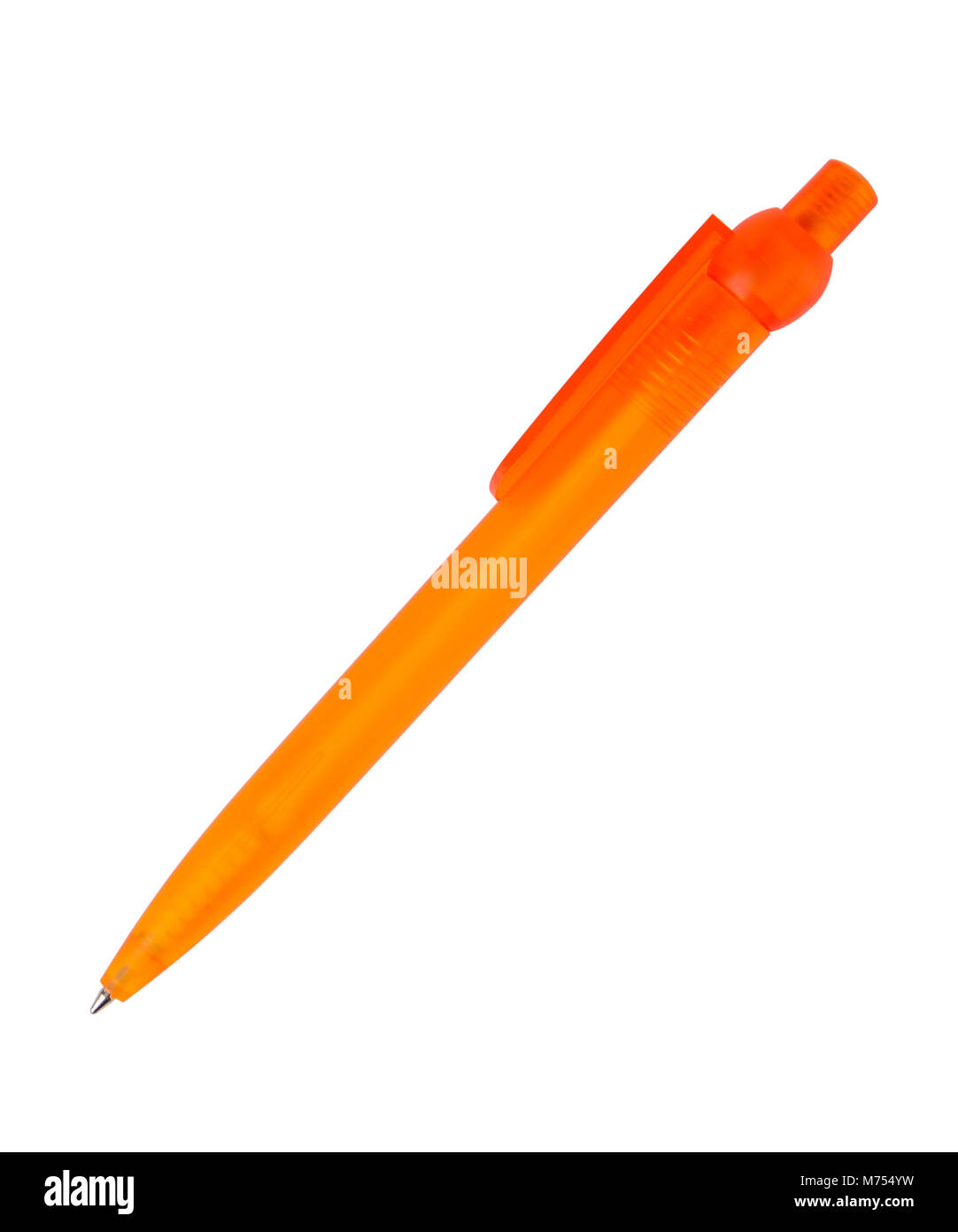 Bolígrafo de plástico naranja aislado en blanco Foto de stock
