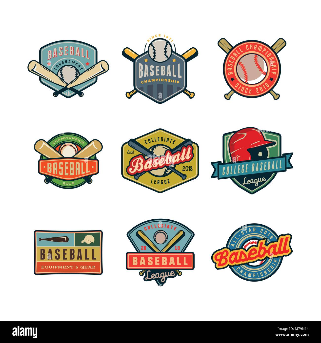 Juego de baseball vintage logos ilustración vectorial Imagen Vector de