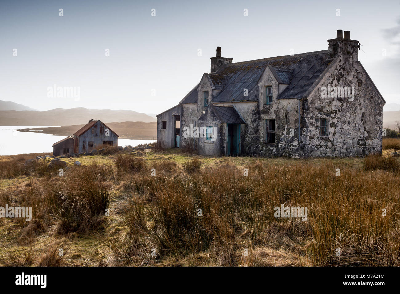 Casas abandonadas en la isla de Lewis, Outer Hebrides Foto de stock