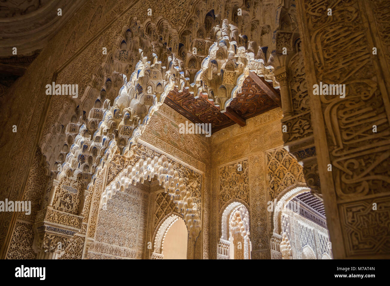 España, Andalucía, Granada, La Alhambra, la UNESCO (W.H.), Patio de los Leones, detalle Foto de stock