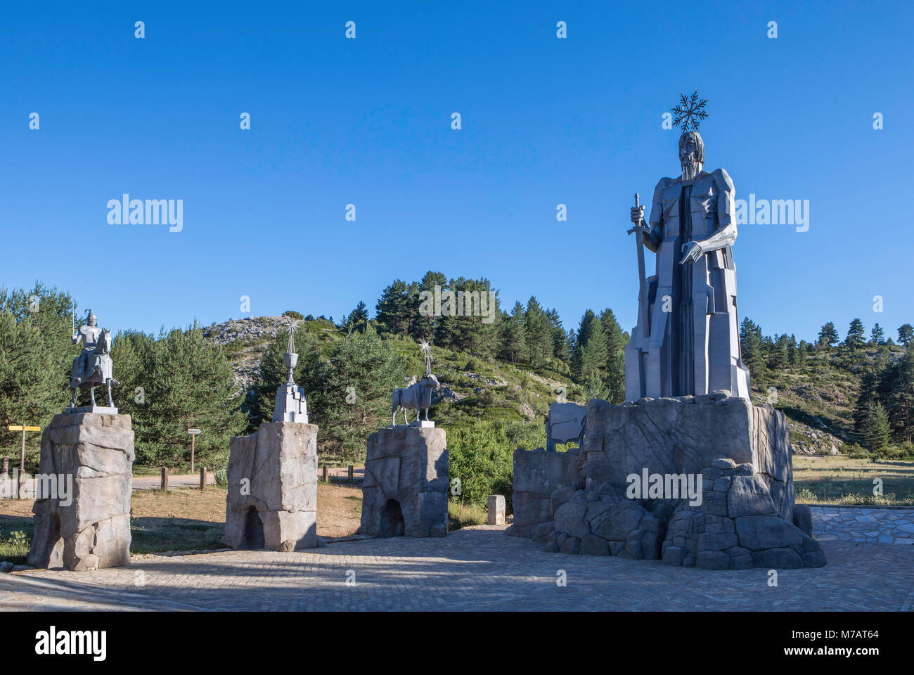 España, Aragón, provincia de Teruel, lugar de nacimiento del río Tajo, el monumento Foto de stock