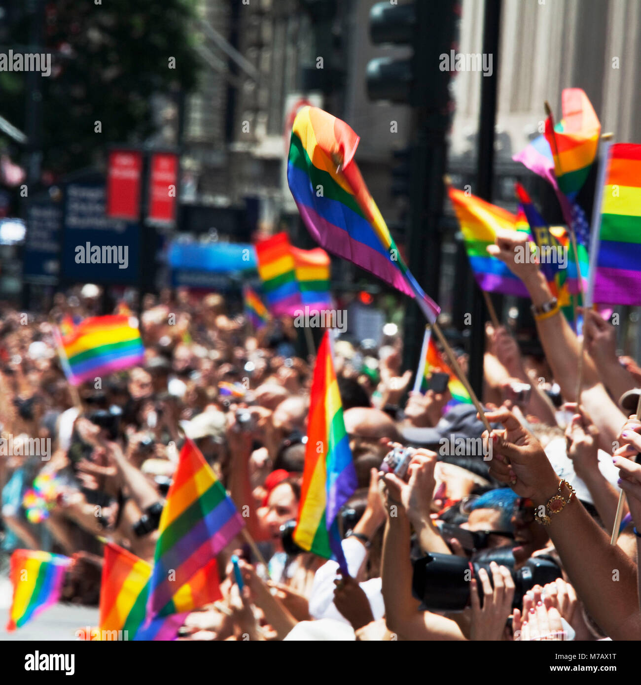 Personas Que Llevaban Banderas Del Arco Iris En El Desfile Del Orgullo Gay La Ciudad De Nueva York Estado De Nueva York Ee Uu Fotografia De Stock Alamy