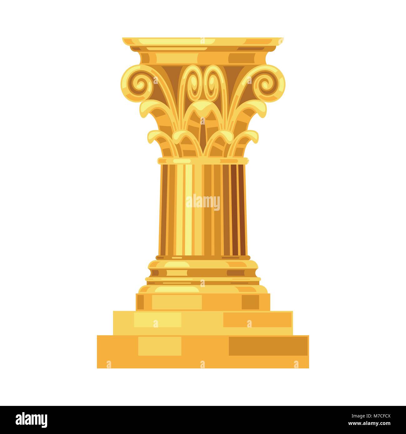 Oro griego antiguo realista corintias aisladas de columna Ilustración del Vector