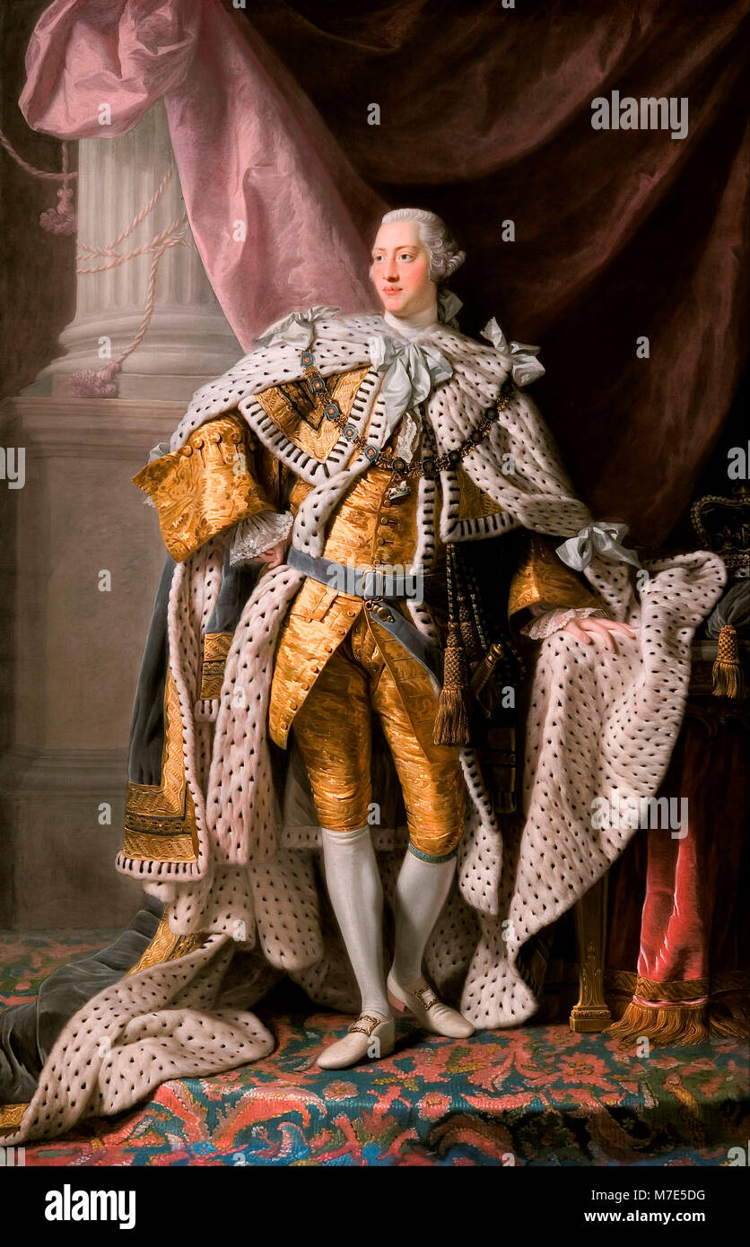 George III (1738-1820). Retrato del rey Jorge III en el abrigo de coronación por el estudio de Allan Ramsay, óleo sobre lienzo, c.1760 Foto de stock