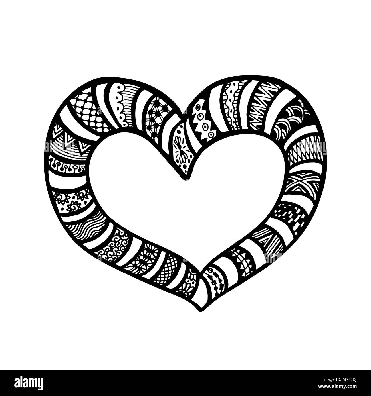 Ilustración vectorial de doodle corazones dibujados a mano. Página de libro  para colorear para el día de San Valentín. Tarjeta en blanco y negro para  el Día de los Enamorados. Símbolo del