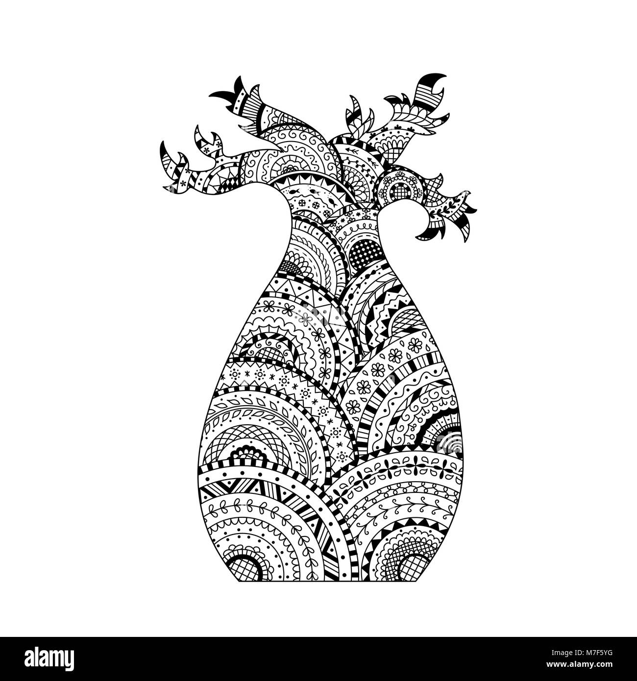 Vector árbol baobab. En la página de libro para colorear estilo