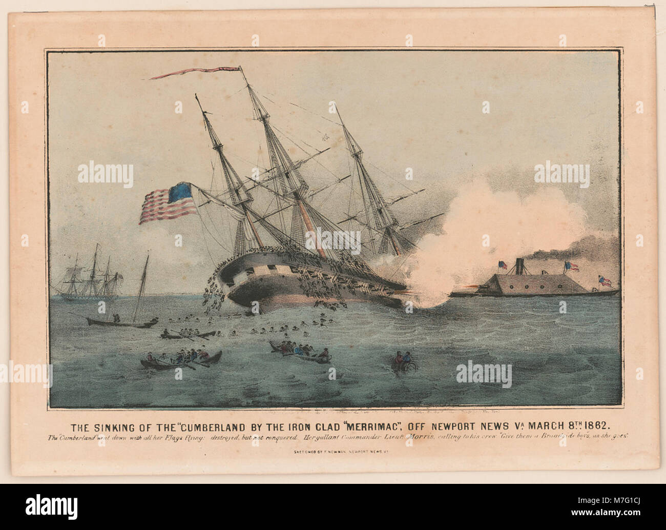 El naufragio del "Cumberland(') por el hierro revestidos de 'Merrimac',  fuera de Newport News Virginia. El 8 de marzo de 1862 - trazadas por F.  Newman, Newport News, Virginia LCCN2001705847 Fotografía de stock - Alamy