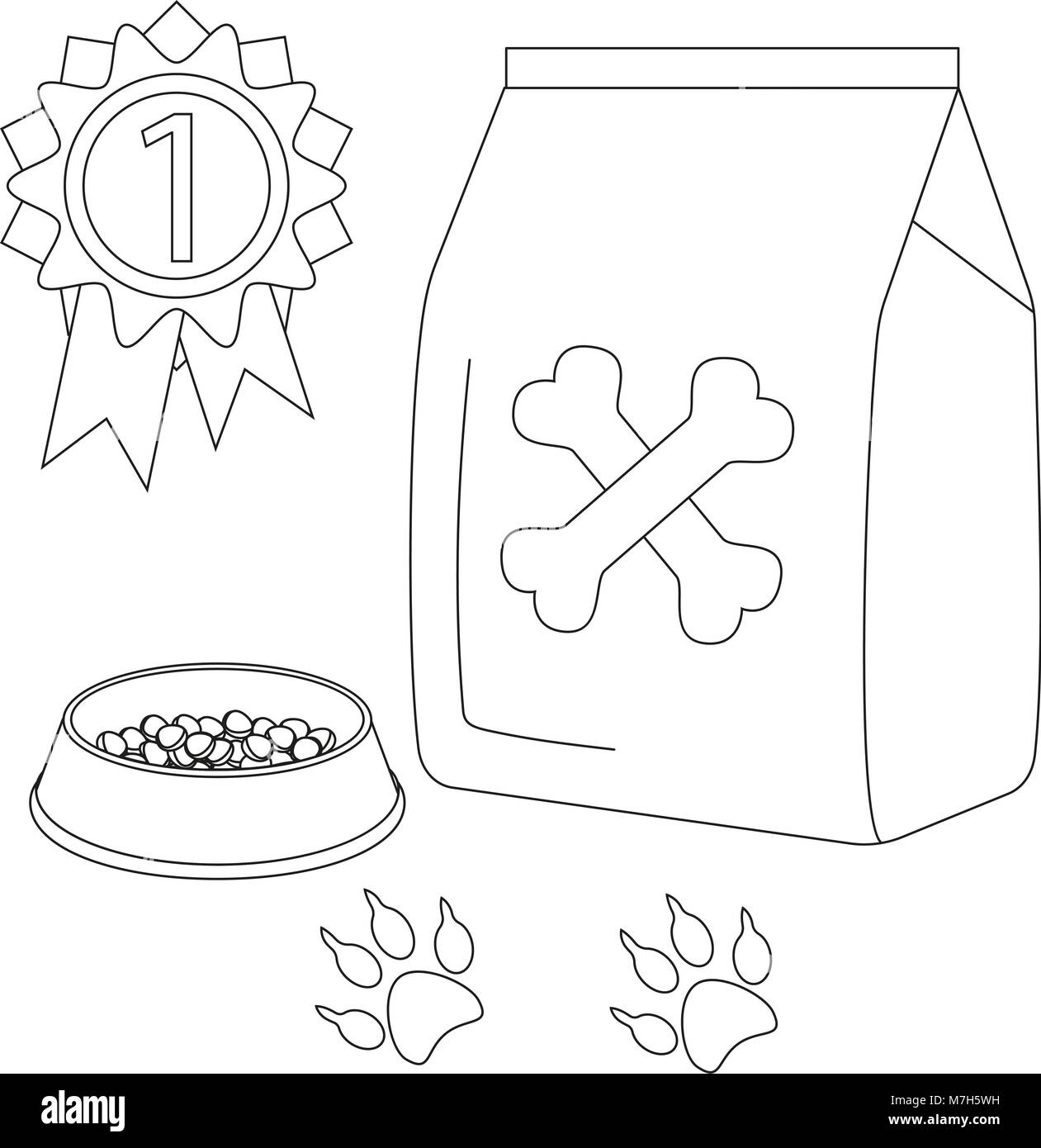 Líneas en blanco y negro perro pet care póster de conjunto de iconos.  Ilustración vectorial para la tarjeta de regalo, flyer, certificado banner,  logo, parche, pegatina Imagen Vector de stock - Alamy