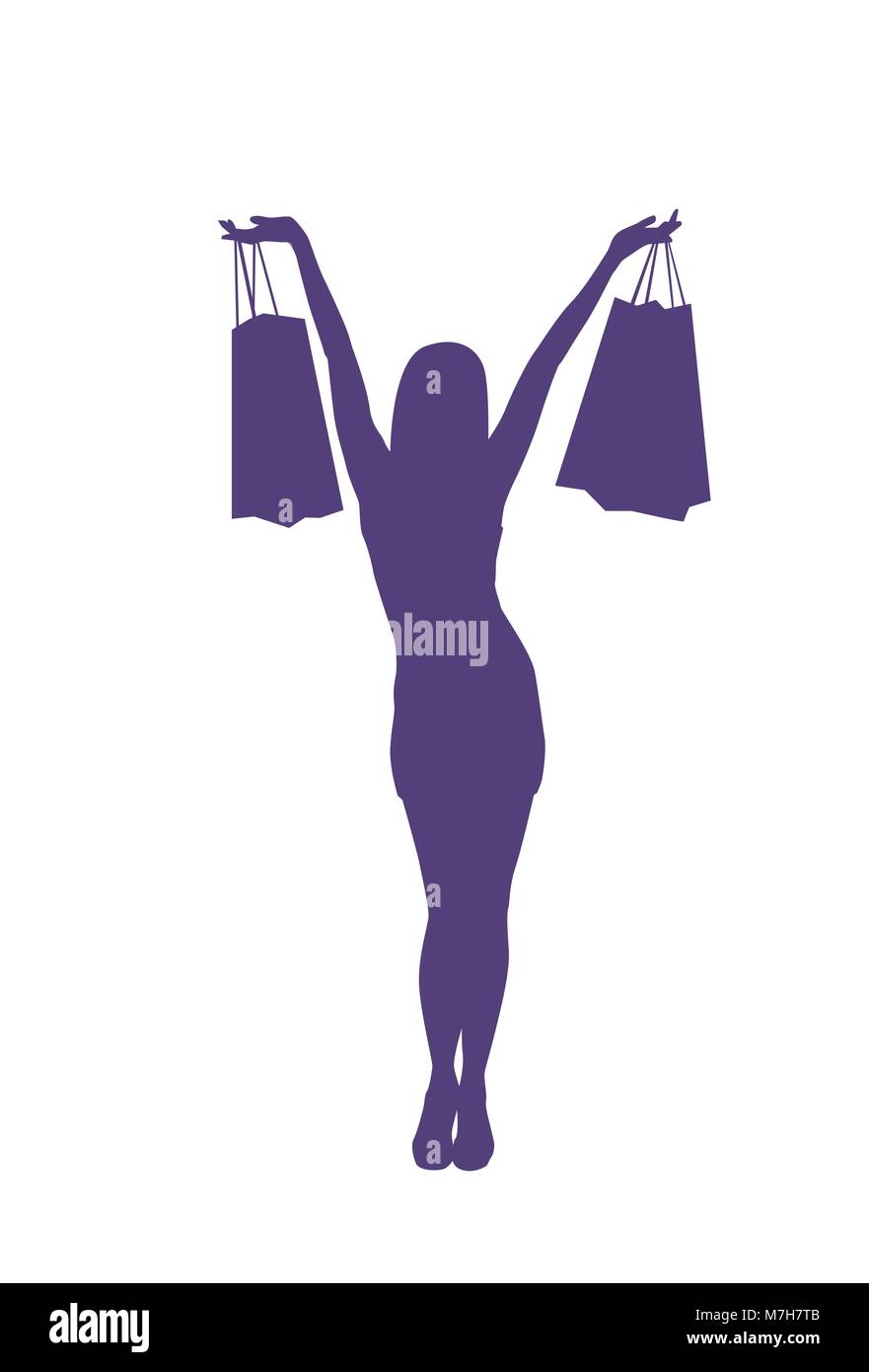 De Aisladas Femenino Bolsas Ventas Sosteniendo Feliz Mujer Silueta wFXCxqxAg