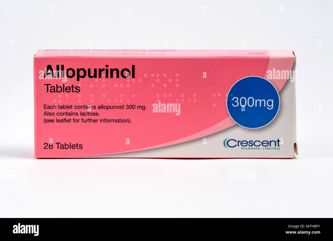El alopurinol, un medicamento utilizado para disminuir los niveles de ácido úrico elevado en la sangre. Es un inhibidor de la xantina oxidasa. Foto de stock