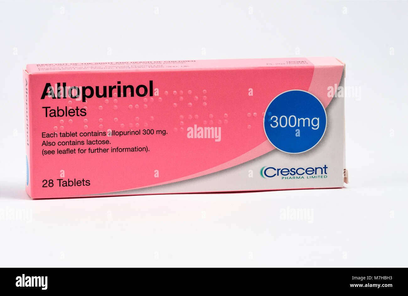 El alopurinol, un medicamento utilizado para disminuir los niveles de ácido úrico elevado en la sangre. Es un inhibidor de la xantina oxidasa. Foto de stock