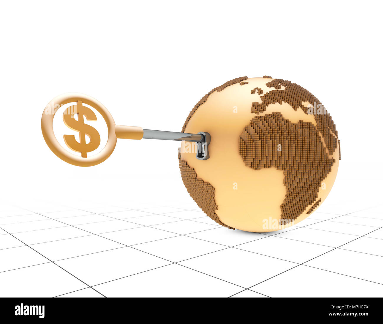 Tierra y financieras en moneda claves, representando el desarrollo económico, la inversión de capital Foto de stock