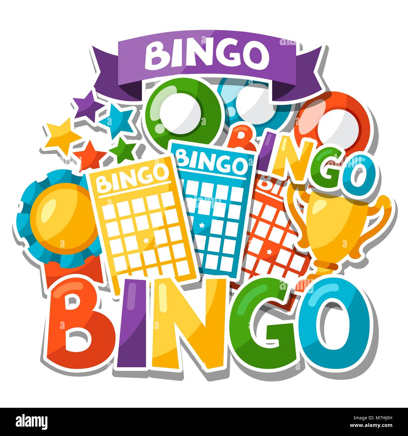 Juego de lotería Bingo o fondo con bolas y tarjetas Imagen Vector de