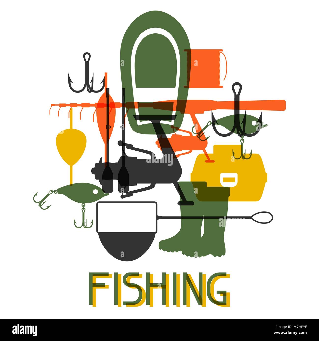 Fondo con suministros de pesca. Diseño de flayers, cubiertas, catálogos y folletos de publicidad Ilustración del Vector