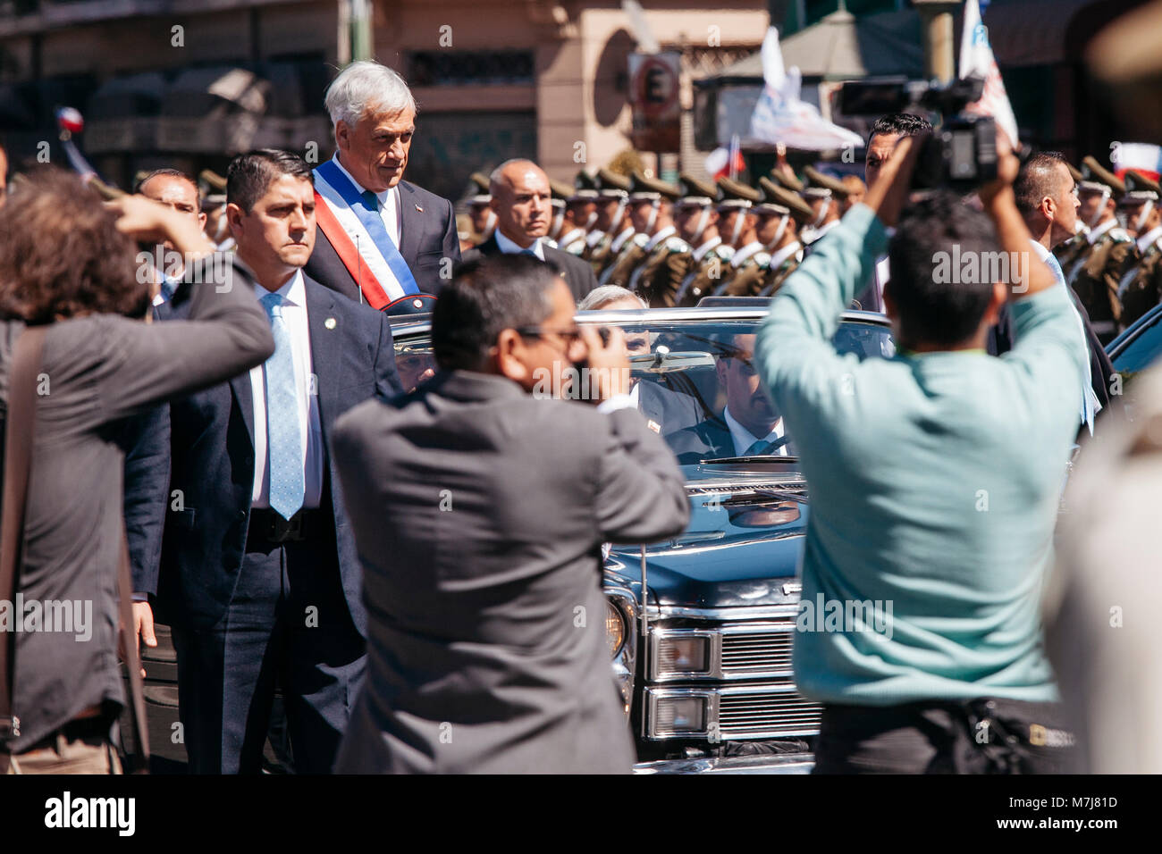 Valparaíso, Chile. 11 de marzo de 2018: el presidente Sebastian Pinera  laves congreso como chiles nuevo Presidente por segunda vez tras el cambio  de mando presidencial en el Salón de Honor del
