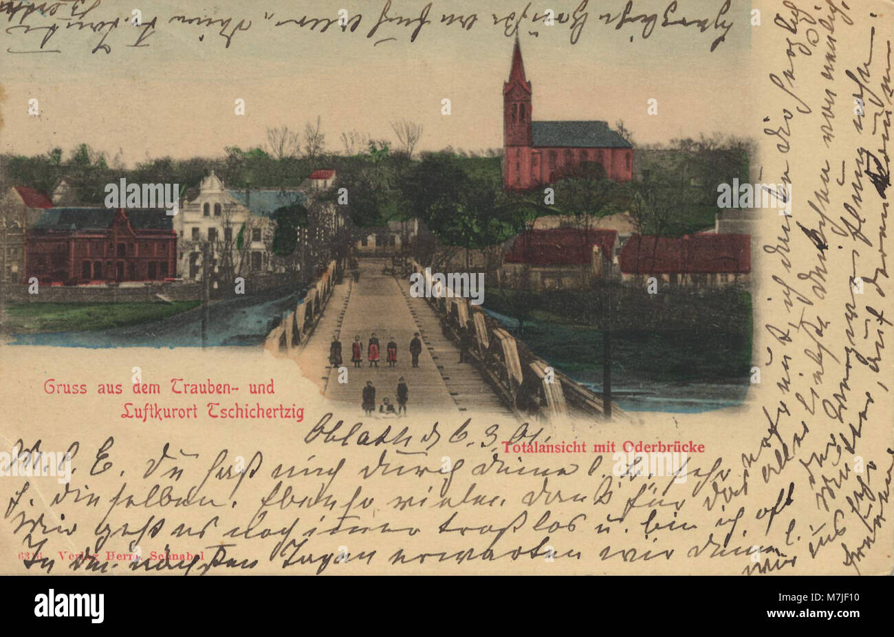 - Stadtansicht Ostbrandenburg Züllichau-Schwiebus, mit Oderbrücke (Zeno Ansichtskarten) Foto de stock
