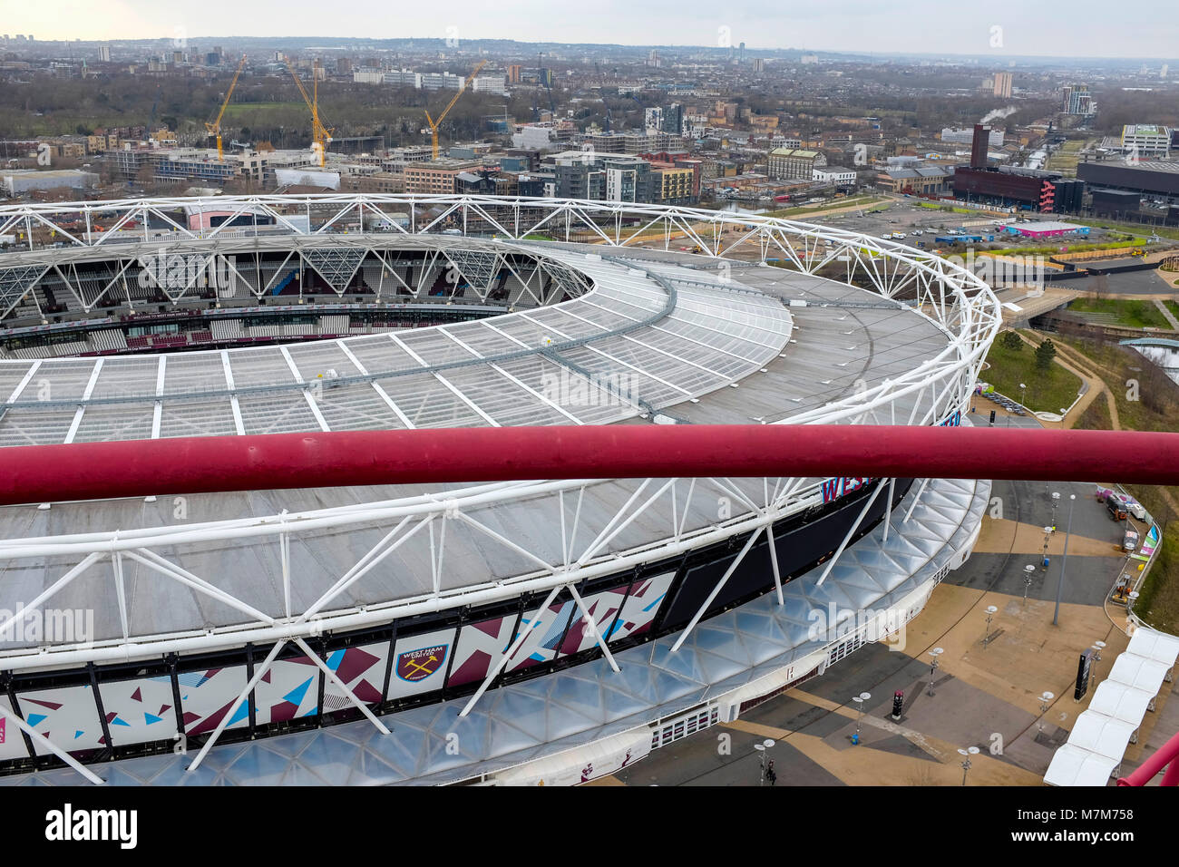 Vista aérea del estadio de Londres, el Queen Elizabeth Park, Londres, Reino Unido. Foto de stock