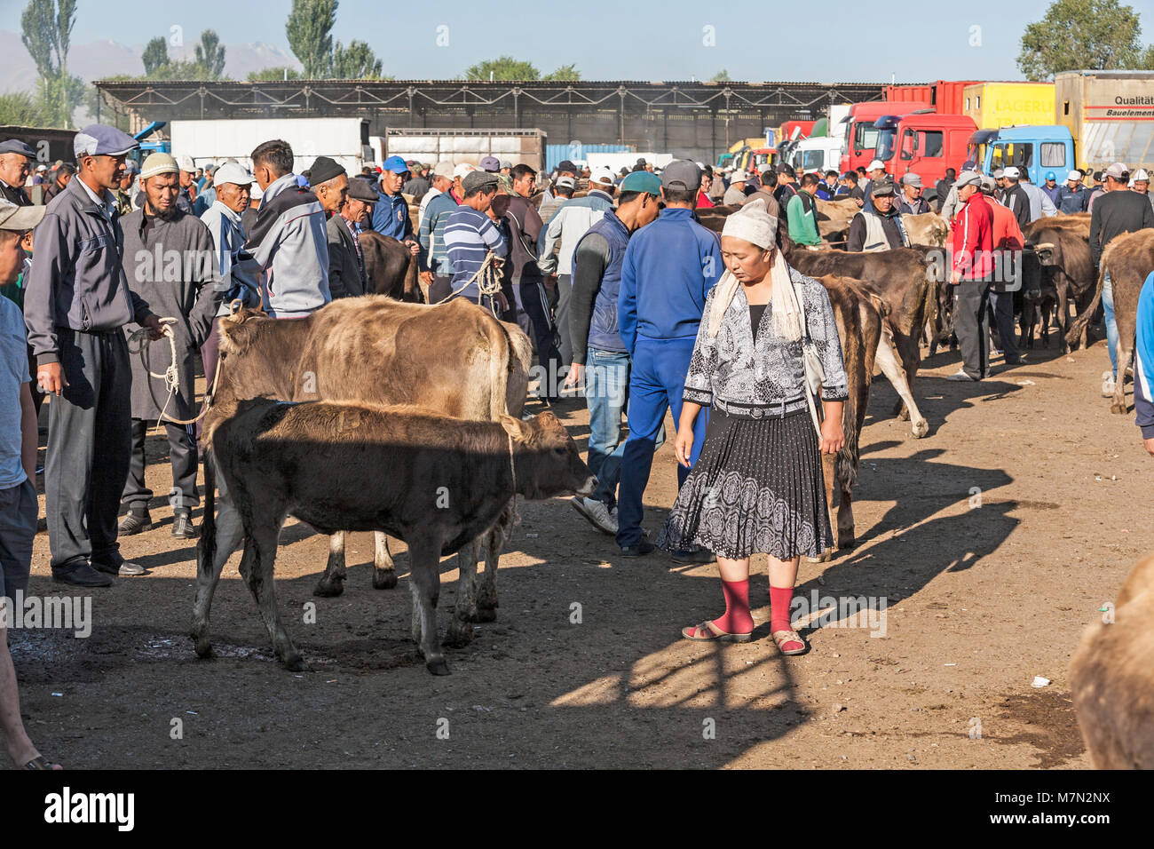 Mercado en Karakol, Kirguistán. Foto de stock