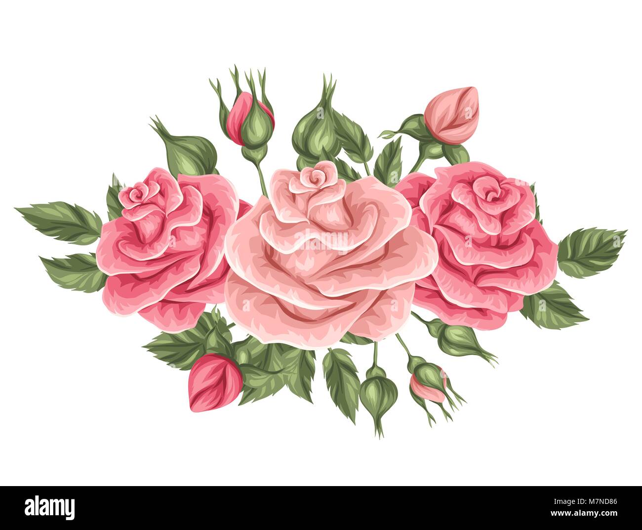 Elemento floral con rosas vintage. Retro decorativas flores. Objeto de  decoración invitaciones de boda, tarjetas románticas Imagen Vector de stock  - Alamy