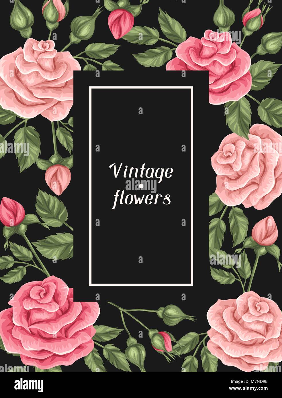 Bastidor con vintage Roses. Retro decorativas flores. Imagen para invitaciones de boda, tarjetas, folletos romántico Imagen Vector de stock - Alamy Bastidor con vintage Roses. Retro decorativas flores. Imagen para invitaciones de boda, tarjetas, folletos romántico Imagen Vector de stock - Alamy