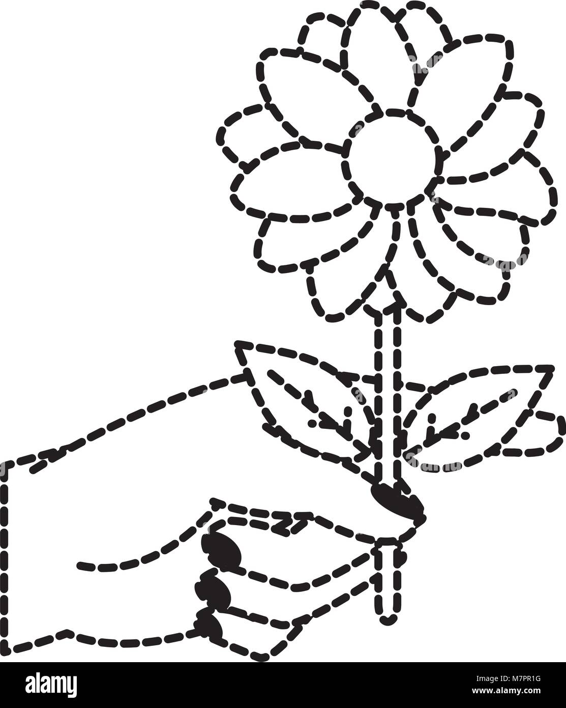 Forma punteada mujer bonita mano con pétalos de flores y hojas Imagen  Vector de stock - Alamy