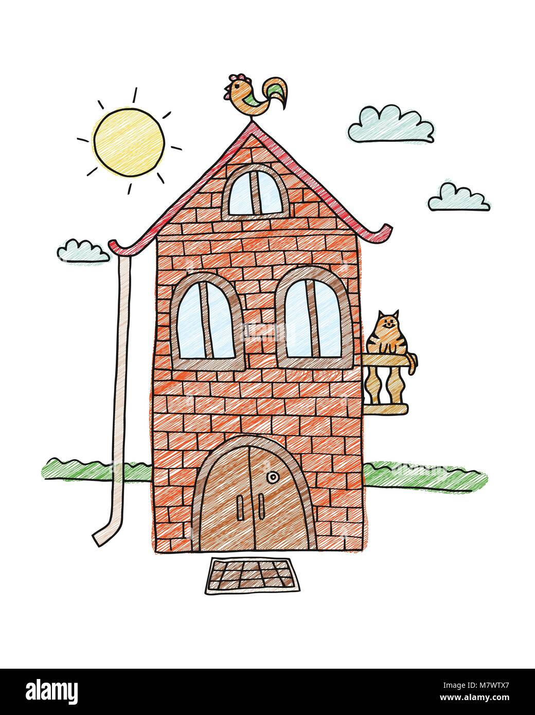 Casa Para Niños Croquis Dibujados A Mano De Casa Villa Ilustración