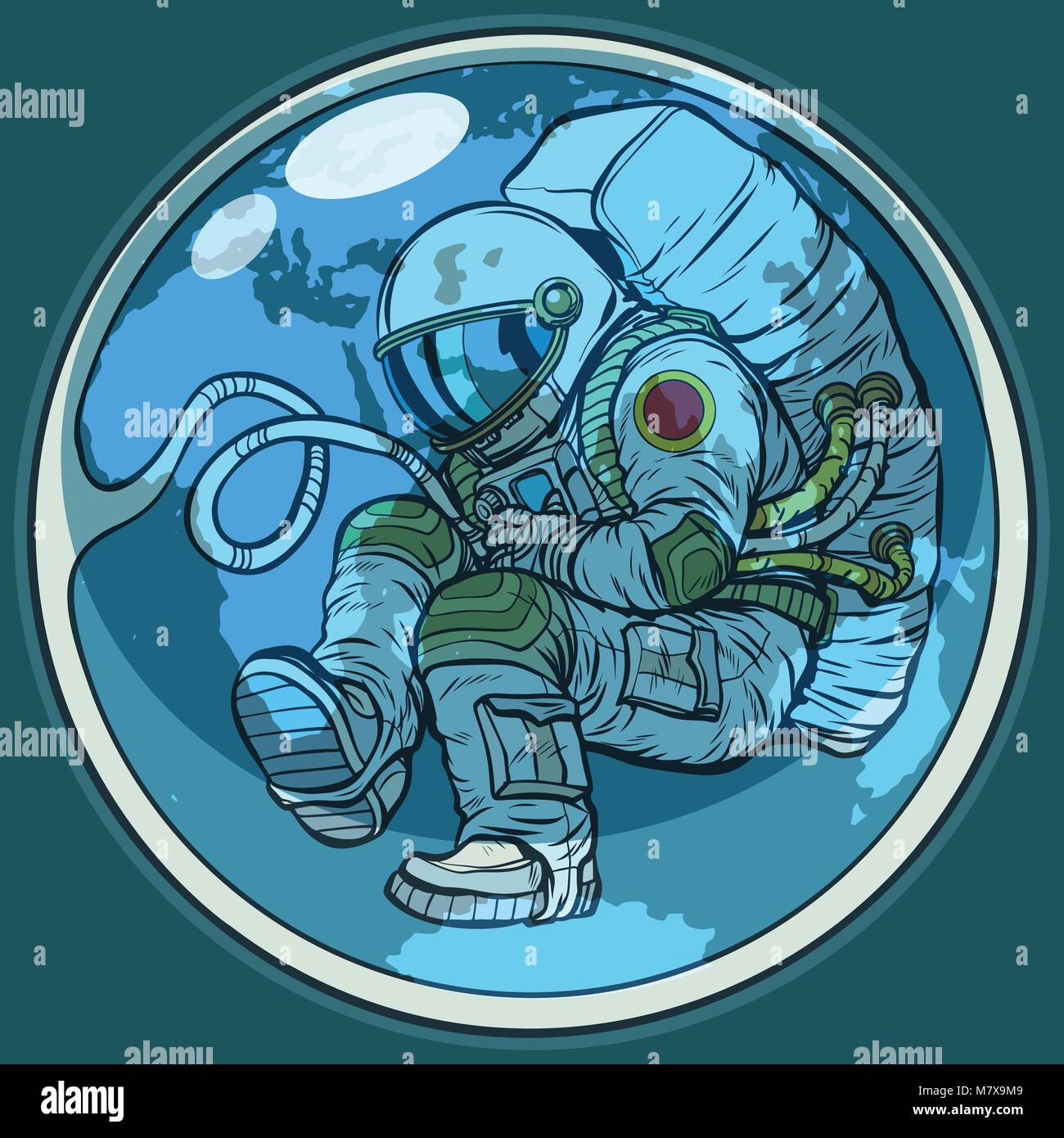 El astronauta del recién nacido y del planeta tierra. La humanidad naturaleza medio ambiente Ilustración del Vector