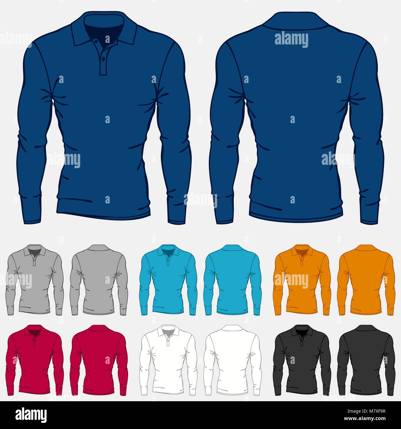 Conjunto de colores polo manga larga camisetas plantillas para hombres Imagen Vector de - Alamy