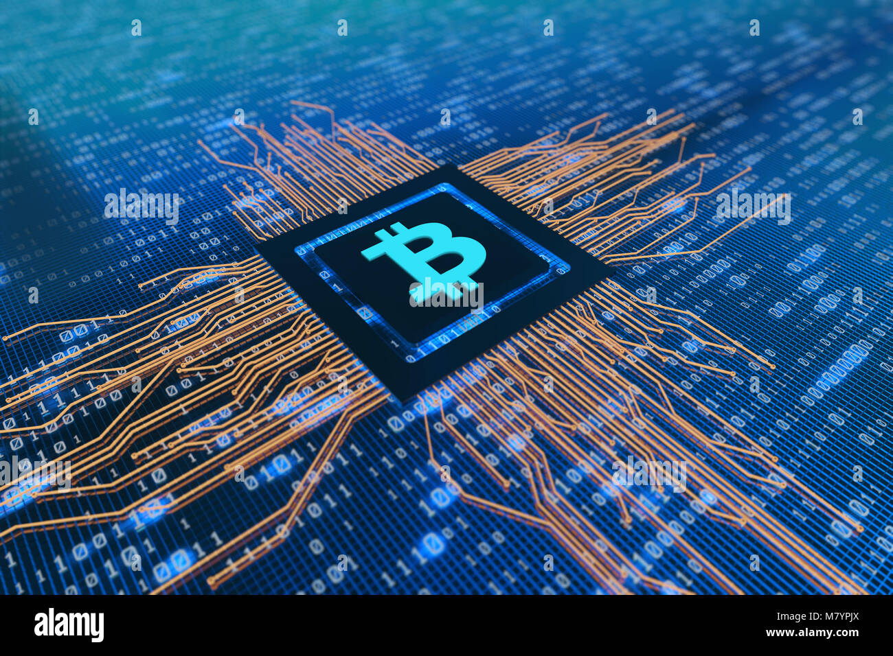 Cyber moneda virtual Bitcoin, pago en línea, finanzas cifrados por Internet Foto de stock